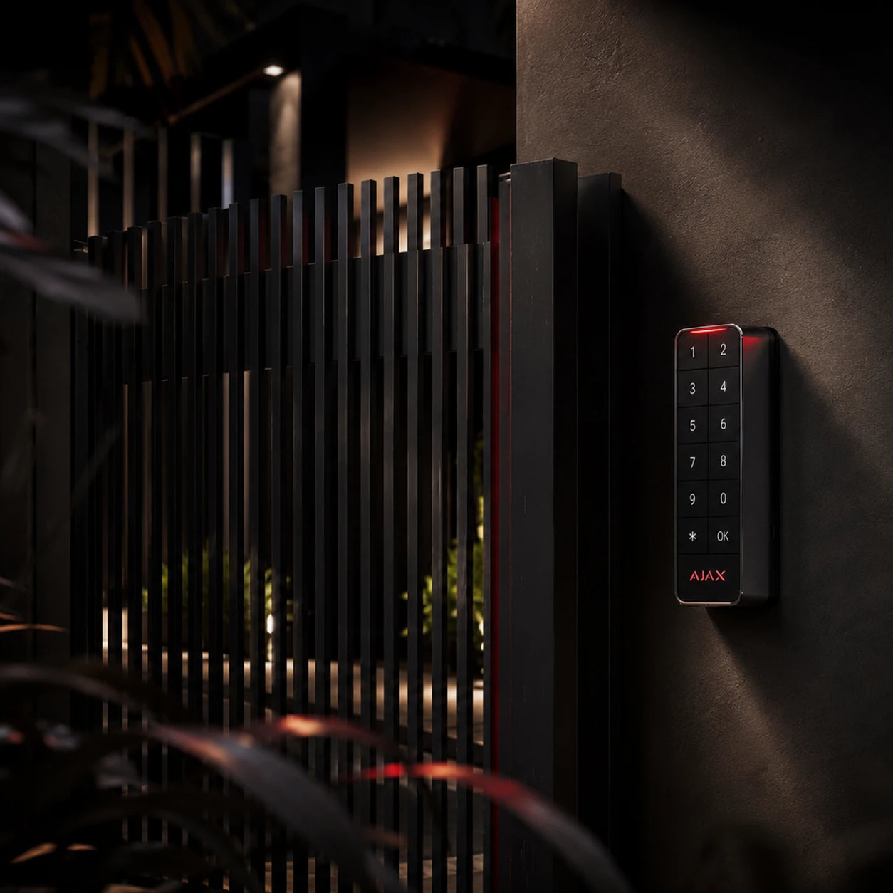 Panel táctil Ajax de control de seguridad con iluminación roja